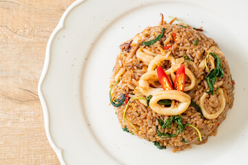 fried rice with squid and basil in Thai style