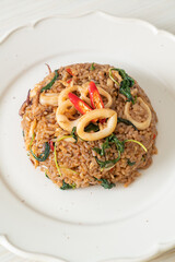 fried rice with squid and basil in Thai style