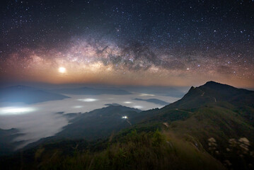 Obraz na płótnie Canvas Milky way and star on the galaxy sky on the mountain