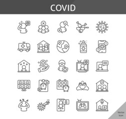 Obraz na płótnie Canvas covid icon set, isolated outline icon in light background, perfect for website, blog, logo, graphic design, social media, UI, mobile app, EPS vector illustration