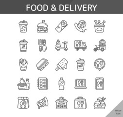 food delivery icon set, isolated outline icon in light background, perfect for website, blog, logo, graphic design, social media, UI, mobile app, EPS vector illustration