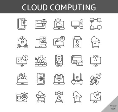 cloud computing icon set, isolated outline icon in light background, perfect for website, blog, logo, graphic design, social media, UI, mobile app, EPS vector illustration