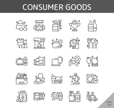consumer goods icon set, isolated outline icon in light background, perfect for website, blog, logo, graphic design, social media, UI, mobile app, EPS vector illustration