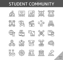 Fototapeta premium student community icon set, isolated outline icon in light background, perfect for website, blog, logo, graphic design, social media, UI, mobile app, EPS vector illustration