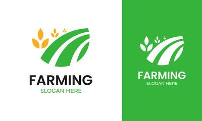 Simple farming logo design with field and wheat icon