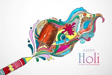 Beautiful artistic doodle for happy holi colorful card design