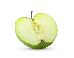 Green apple cut in half isolated on white