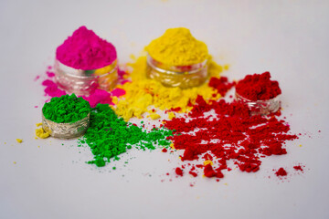 Organic Gulal colors in silver bowl for Holi festival