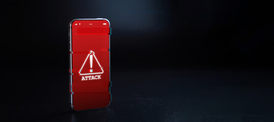 Cyber attack hacker smartphone. Internet web hack technology. Digital mobile phone isolated on...