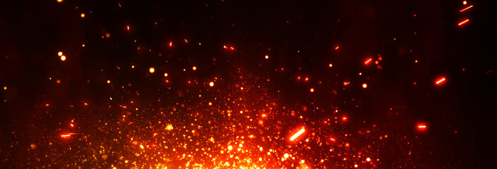 夜空に浮かぶ粒子　パーティクル　星　粉　横長サイズ　幻想的　火の粉　火花　爆発　破片　下　下部　噴火