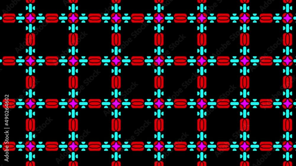 Poster .The multicolored geometric seamless tile.Seamless tile texture with a patterned grid in the black background animation. Seamless tile pattern with brown square elements in the black background
