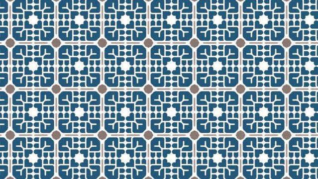 Motion video of square blue and white pattern video.2D Abstract cubes loop. Video game isometric geometric mosaic waves pattern.