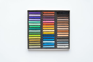a set of pastel pencils for drawing. Top view