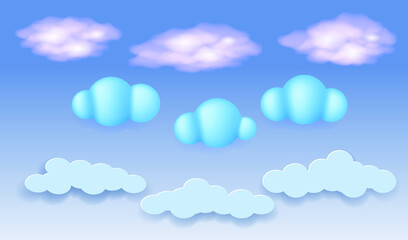 Icons of fluffy volumetric clouds