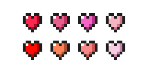 Obraz na płótnie Canvas Pixel love valentine icon design template with pink, red, orange, peach colors. 8 bit Health symbol. Romance couple art.