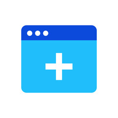 Browser with plus sign icon vector graphic illustration in blue