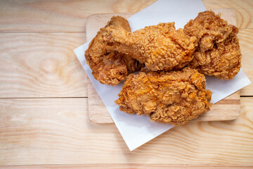 Fried chicken Crispy Chicken on wooden background.  