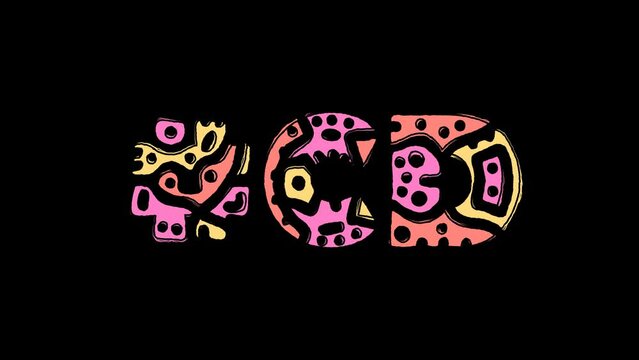 Hashtag #CD. Doodle pattern on letter, 3 color, black outline. Cartoon Animation. Alpha channel, transparent background. Hashtag #CD for disk, social networks, software interface, apps