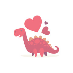 Dinosaur in love. Cute dinosaur and hearts. Dinosaur cartoon character illustration. Part of set.
