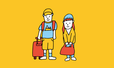 旅行に向かう男女のイラスト