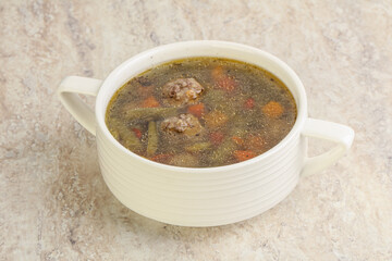 Tasty dietary soup with meatballs