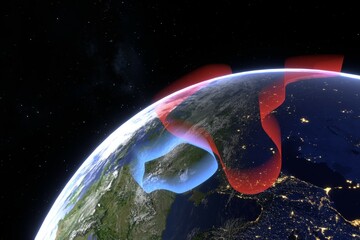 Obraz premium ロシアとウクライナがマークされた地球の3Dレンダリング