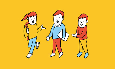 友達・同級生と歩きながら会話する学生・若者のイラスト
