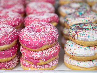Various colorful doghnut with sugar decoration
