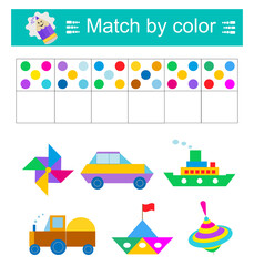 Match by color. Attention tasks for children. Preschool worksheet activity. Printable worksheet