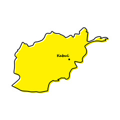 Simple outline map of Afghanistan with capital location