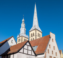Obraz premium steeple of the church in Lemgo in bright sunshine.