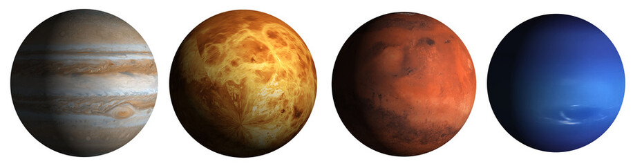  Planets Set isolated on White Background.  pitter,  Mars, Venus and Neptune 3d Sphere  Globe  - obrazy, fototapety, plakaty