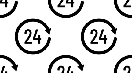 24 hours icon pictogram. Repeat arrows sign. Open around the clock symbol. Vector seamless pattern.