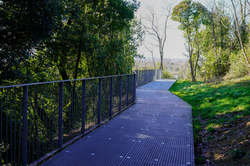 metal walkway along the hill to simplify the walk for hikers and walkers