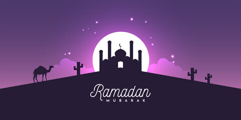 Ramadan mubarak night sky landscape background illustration template design
