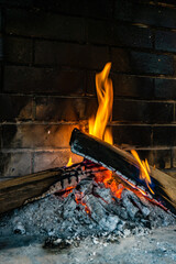 Burning wood in fireplace