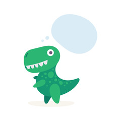 Thinking cute dinosaur with speech bubble. Dinosaur cartoon character illustration. Part of set.