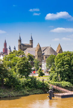 Three churches at the Maas river in Maastricht, Netherlands
