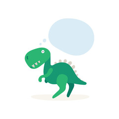 Thinking cute dinosaur with speech bubble. Dinosaur cartoon character illustration. Part of set.