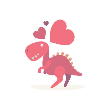 Dinosaur in love. Cute dinosaur and hearts. Dinosaur cartoon character illustration. Part of set.