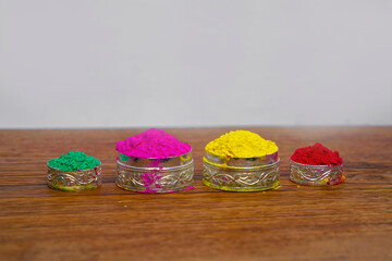 Organic Gulal colors in silver bowl for Holi festival