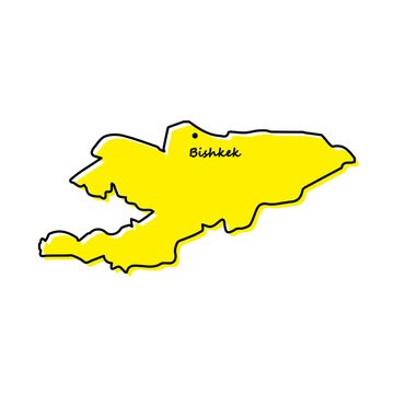 recommend clip art: Simple outline map of Kyrgyzstan with capital location