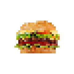 Pixel art style of hamburger illustration.