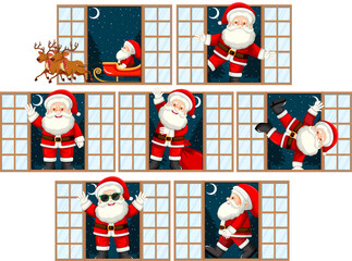 Set of Christmas theme Santa at the door