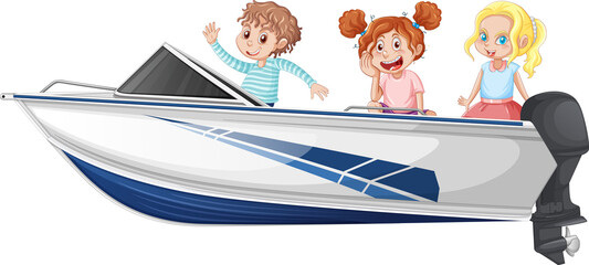 Christmas Boy and girl standing on a boat on a white background