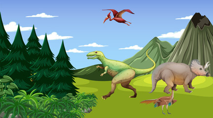 Scene with dinosaurs in forest © blueringmedia
