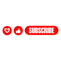 Heart, like, button of subscribe social media sign isolated on white background
