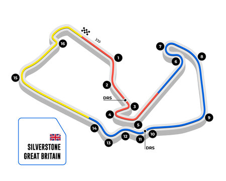 Silverstone grand prix race track. circuit for motorsport and autosport. Vector illustration.