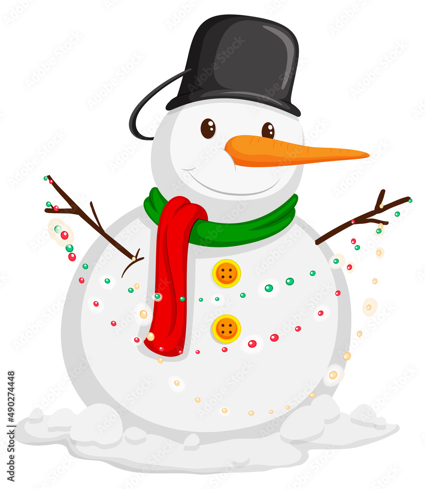 Sticker Christmas snowman in cartoon style