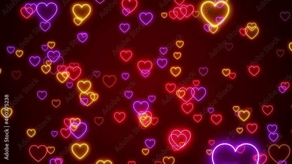 Poster abstract motion sweet red colorful flickering glow heart lines fluorescent neon lights flying forwar